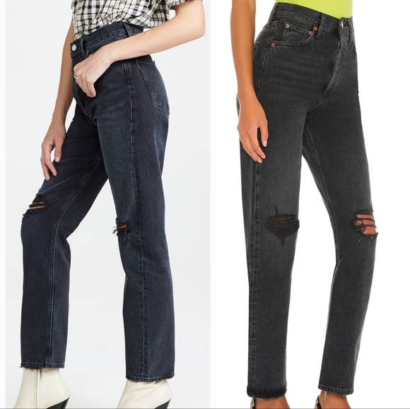 AGOLDE 90's Pinch Waist Straight Leg Jeans in Howl, Washed Black, Distressed - Picture 4 of 16